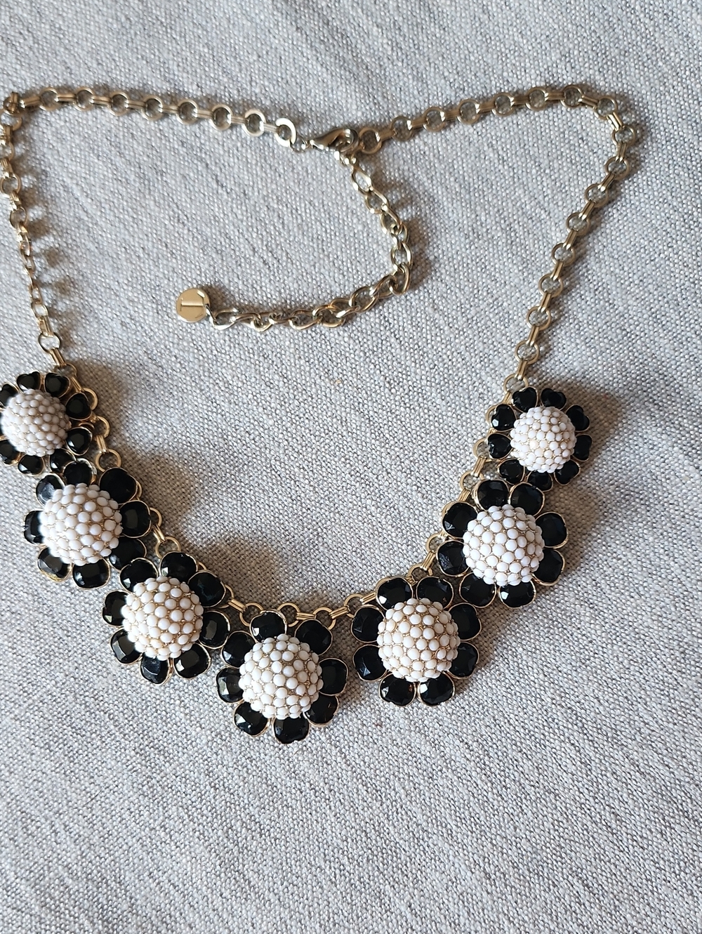 Black & White Floral Beaded Statement Necklace